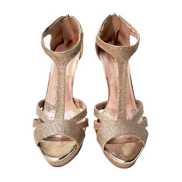 Gold Sparkle Platform Heels - Picture 1 of 11